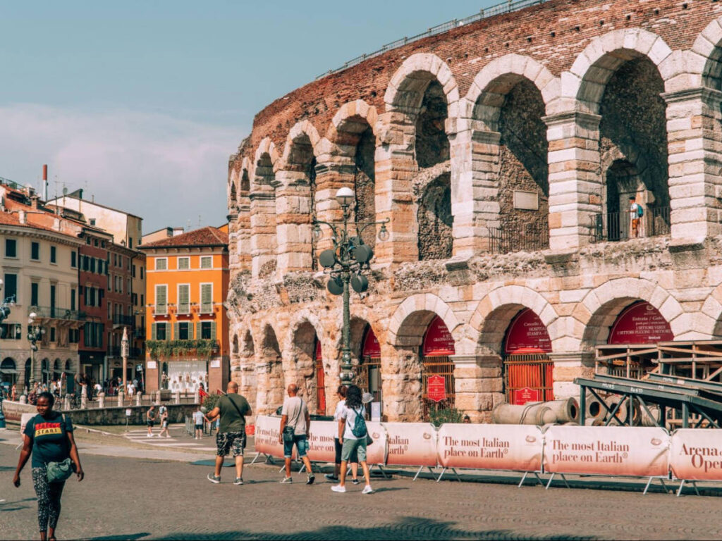 People wandering around Piazza Brà outside the Arena di Verona
