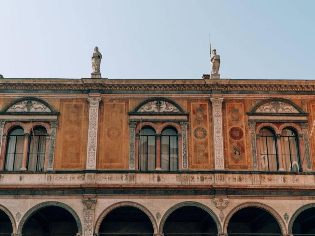 View of the frescoes on the walls of Loggia del Consiglio