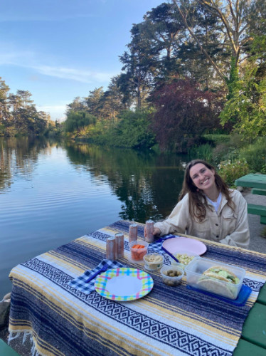 The author, Laura McFarland smiling for a photo in Lakehouse Jazz
