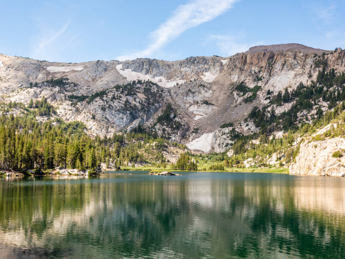 Scenic mountain views reflecting on the Crystal Lake