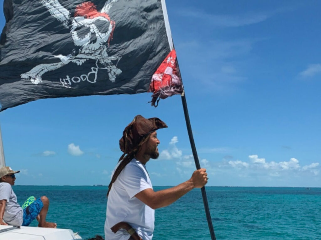 A man wearing a Pirates of the Caribbean get-up