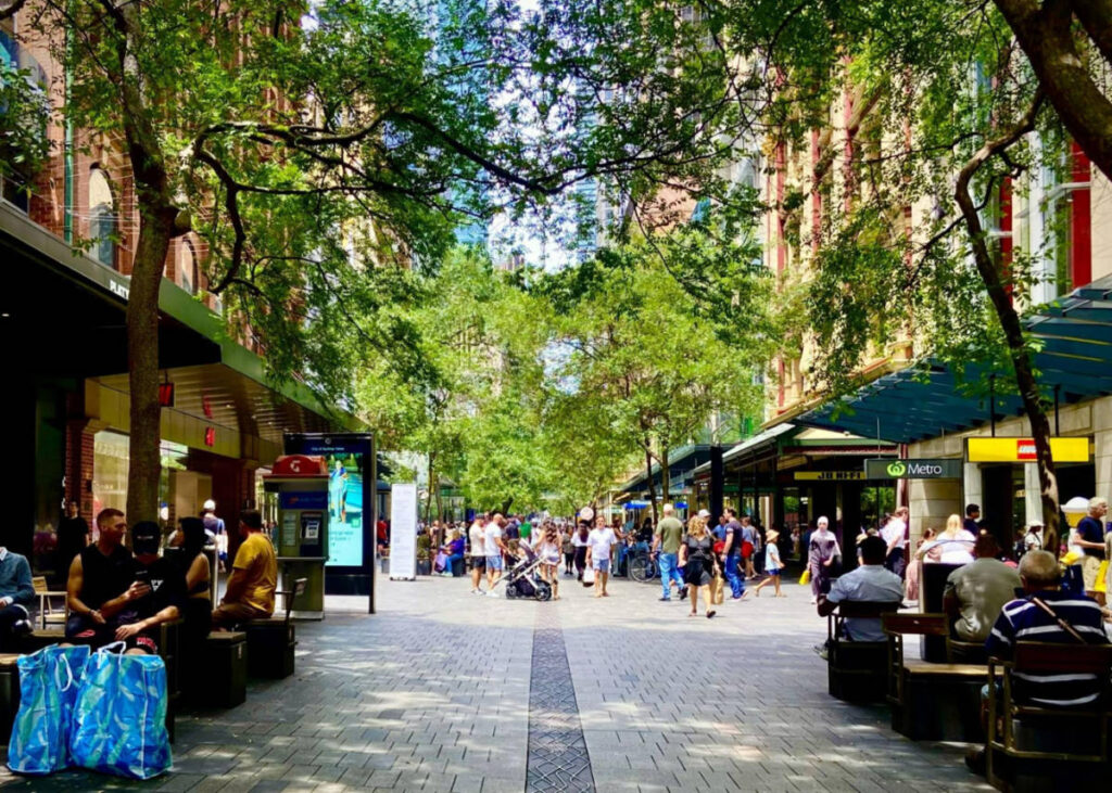 View of people roaming around the Pitt Street Mall