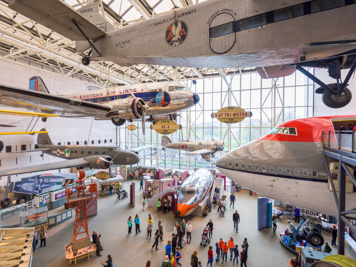 Planes displayed inside the Smithsonian National Air and Space Museum