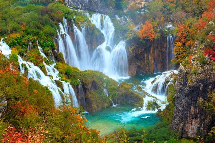 Tall waterfalls of Plitvice National Park