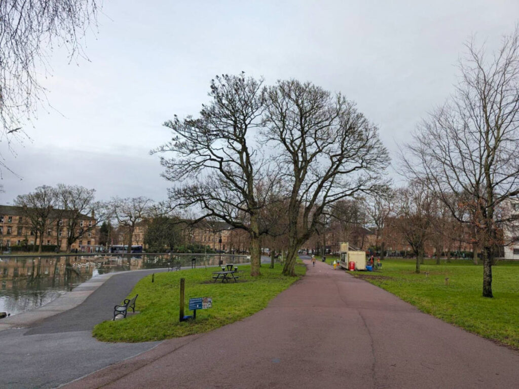 View of the greenery around and the duck pond at Queen’s Park