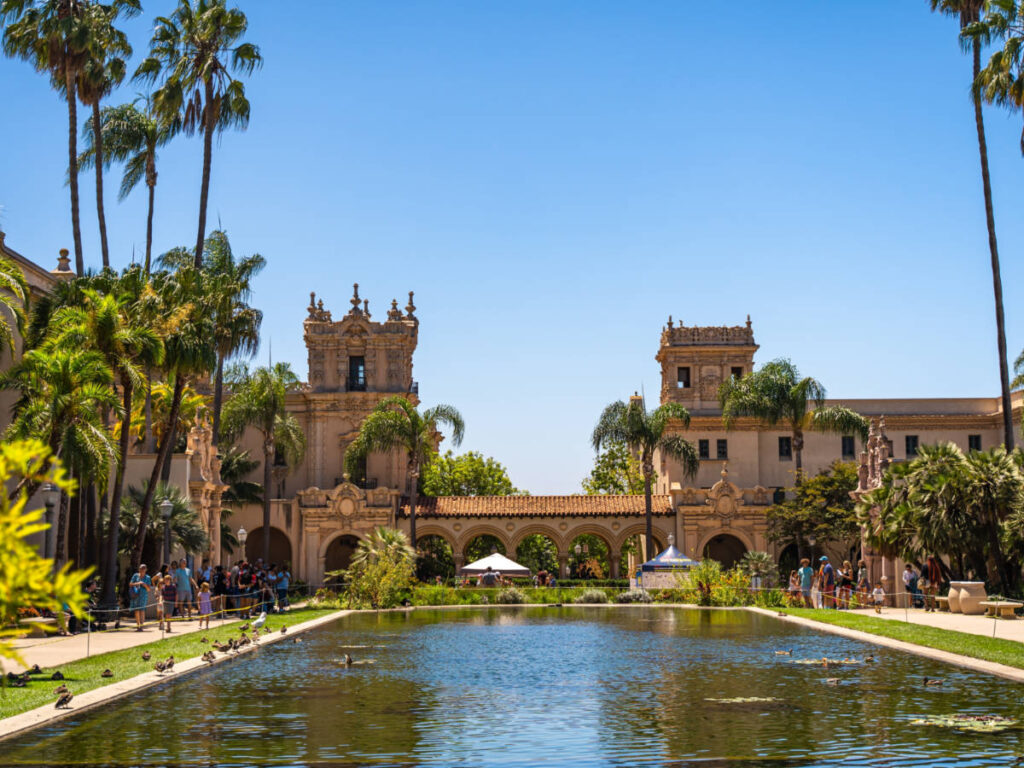 View of The Botanical Building and the pond at Balboa Park