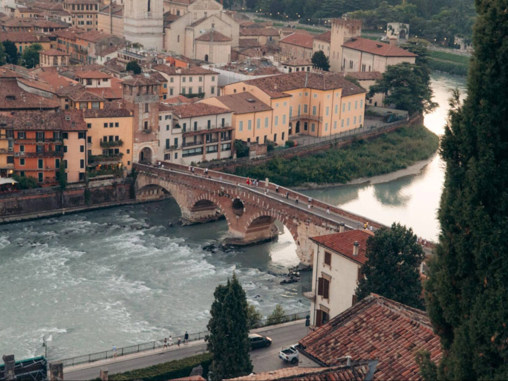Aerial view of Ponte Pietra from Castel San Pietro