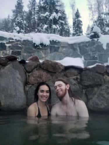 Abigail Bliss with her husband soaking at the pool in Strawberry Park Hot Springs
