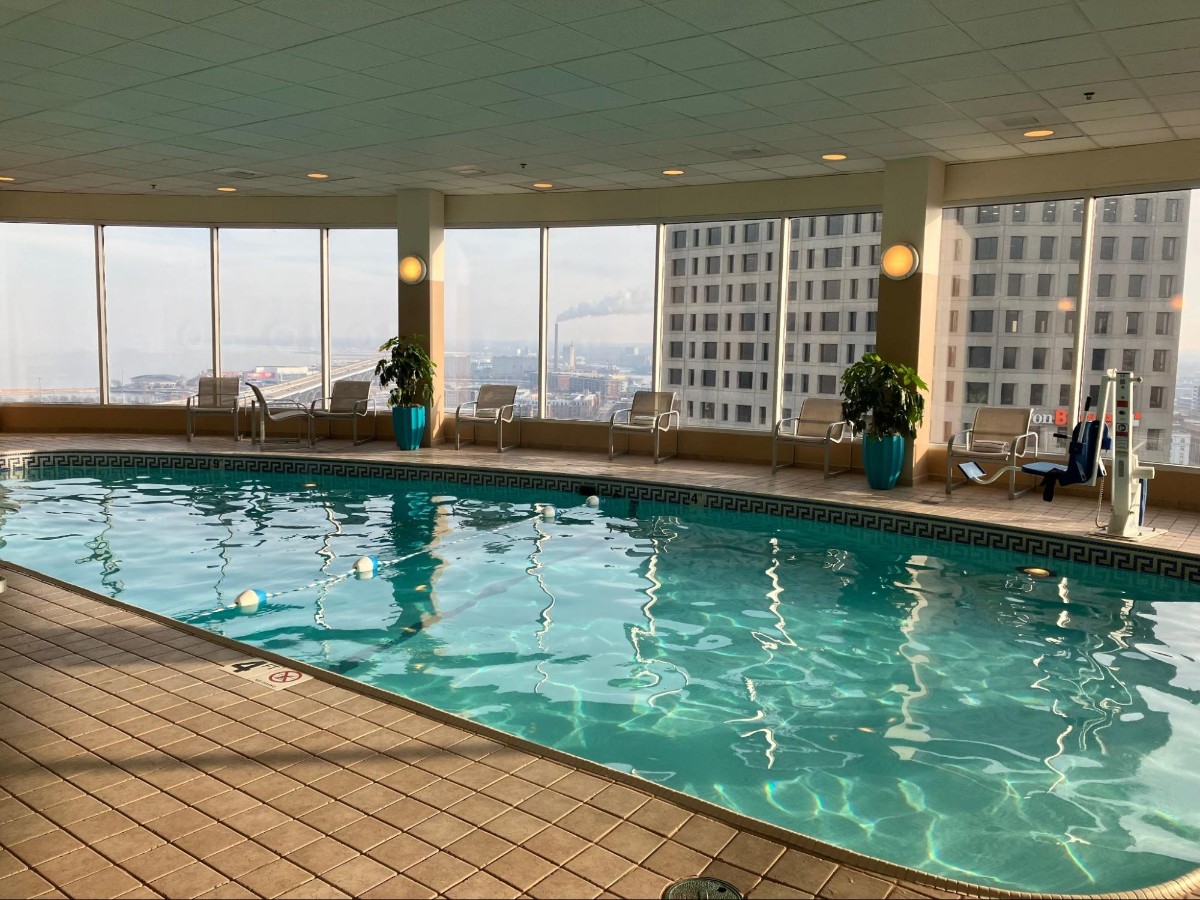 The indoor pool at the Pfister Hotel