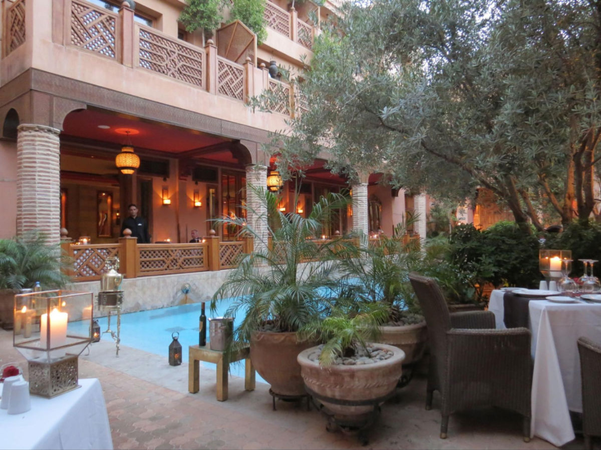 View of the Poolside restaurant at La Maison Arabe