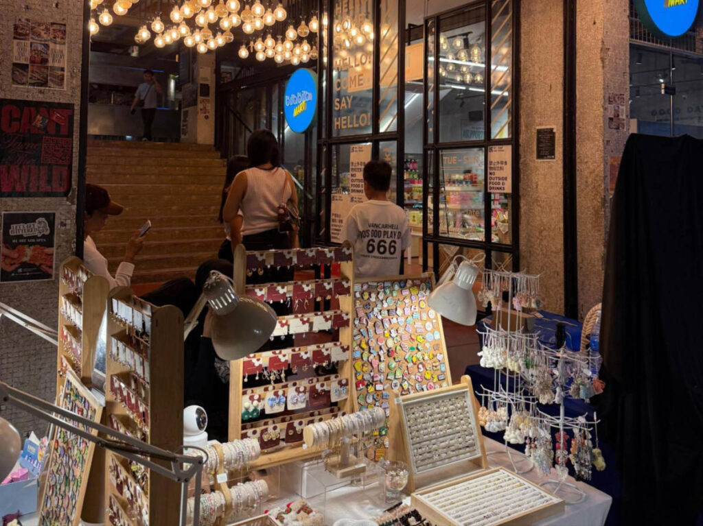 A pop-up stall selling trinkets at the REX KL entrance