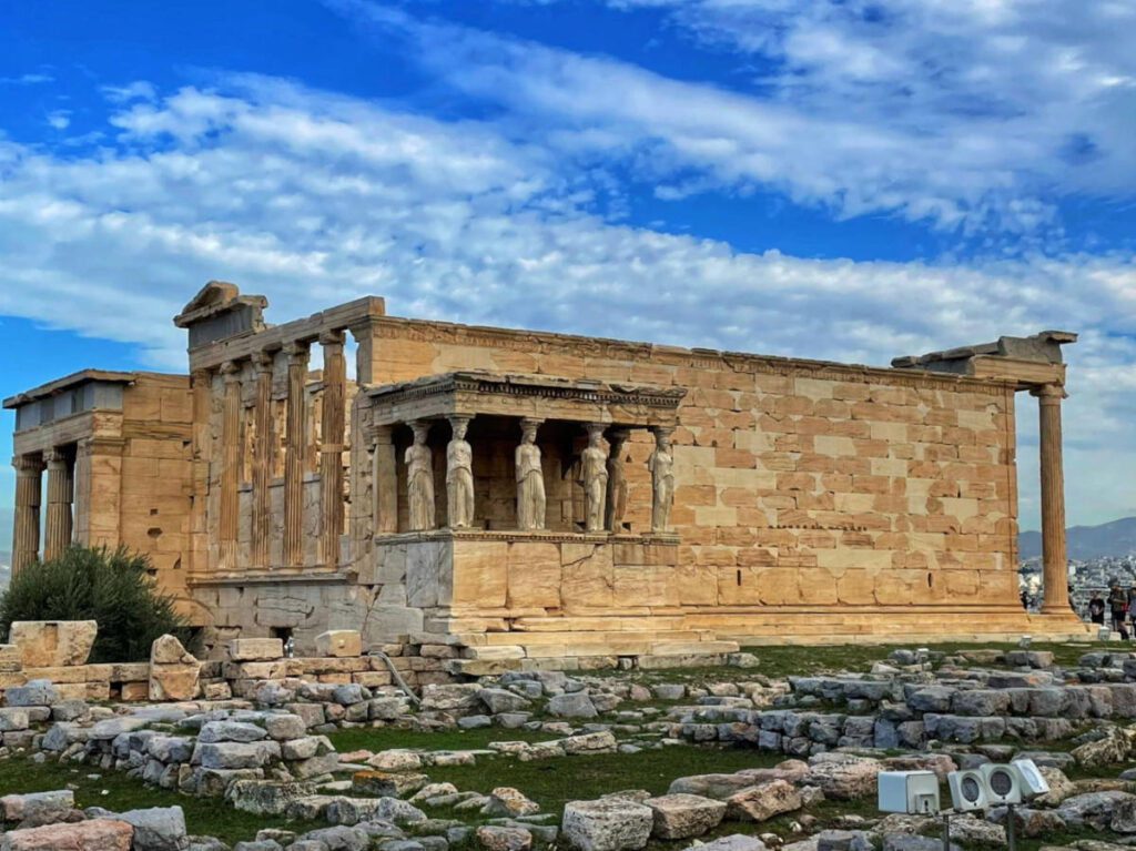 The six female statues  that support the roof of the Porch of the Caryatids