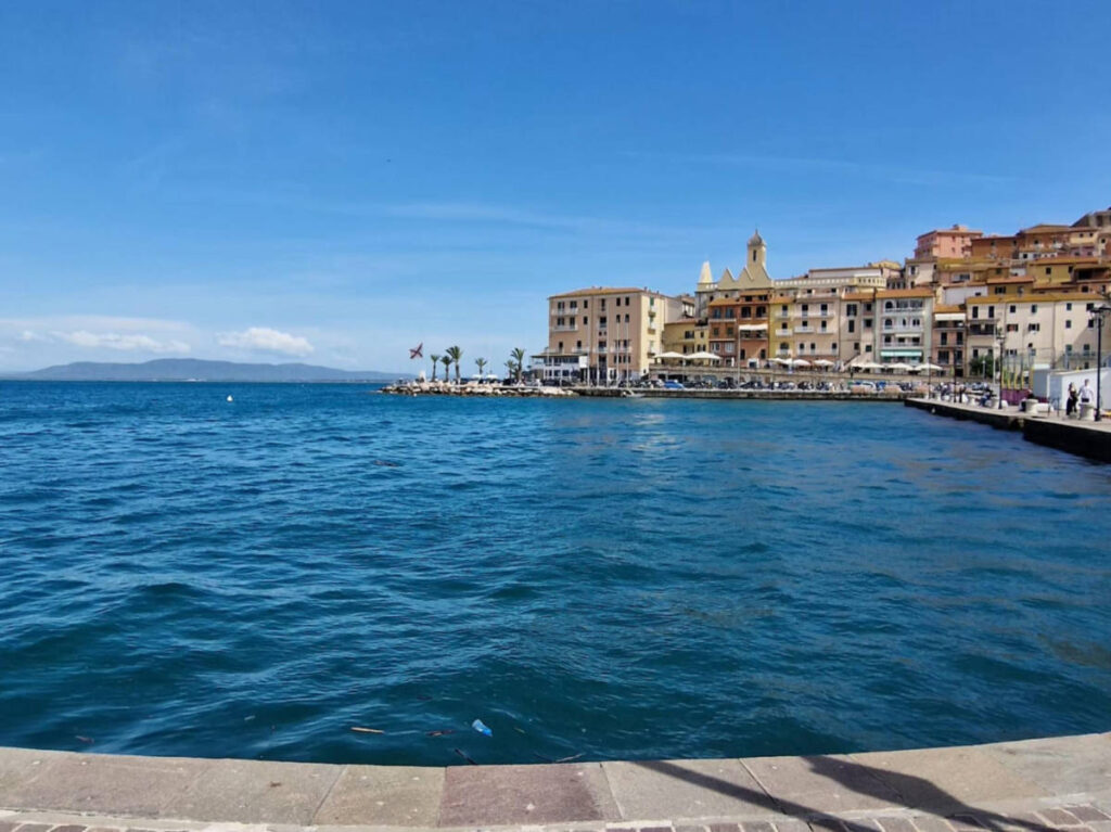 Panoramic view of the seafront Porto Santo Stefano village center
