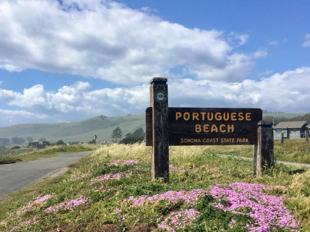 View of the signage in Portuguese Beach