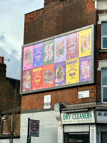 View of the colorful posters in Shoreditch