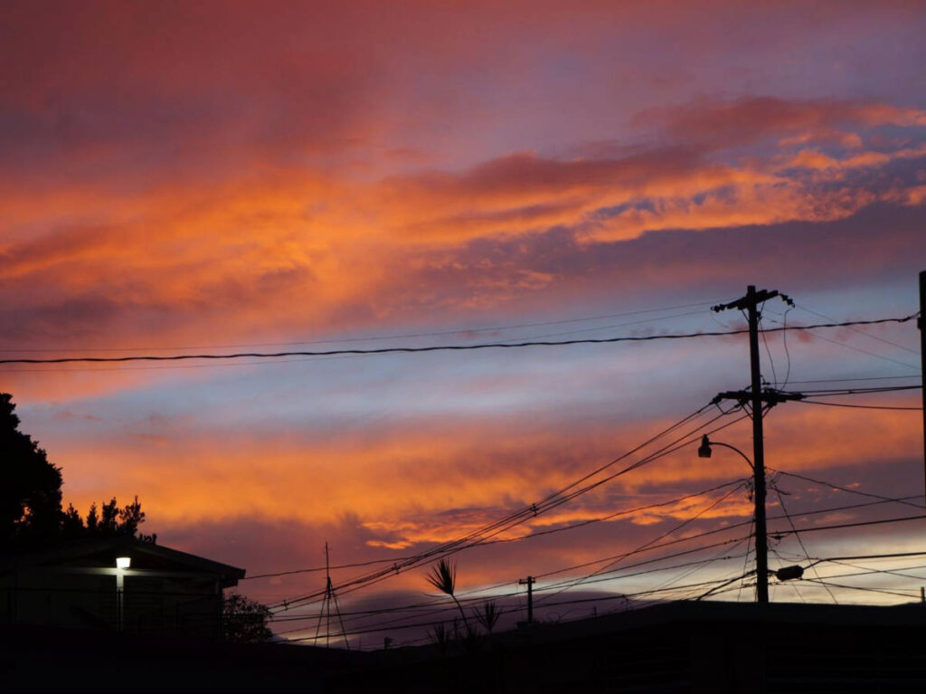 Scenic sunset view over the power grid in Puerto Rico