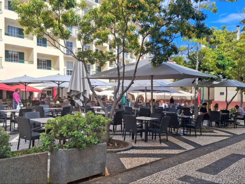 View of the outdoor dining seats at Praça do Carmo
