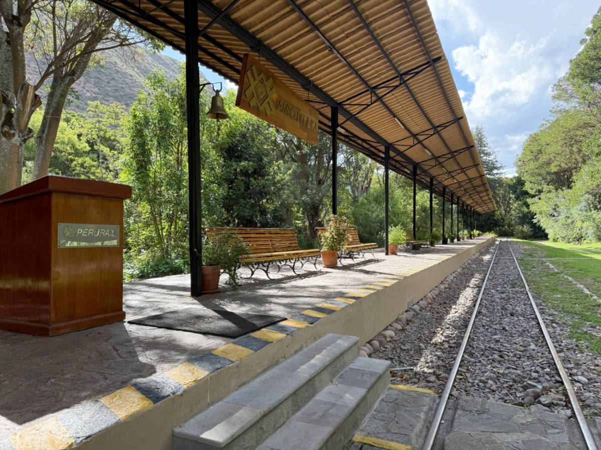 View of the empty private train station at Tambo del Inka for Machu Picchu