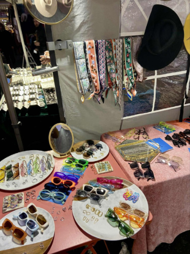 View of the product displays in Notting Hill at the Portobello Road Market 