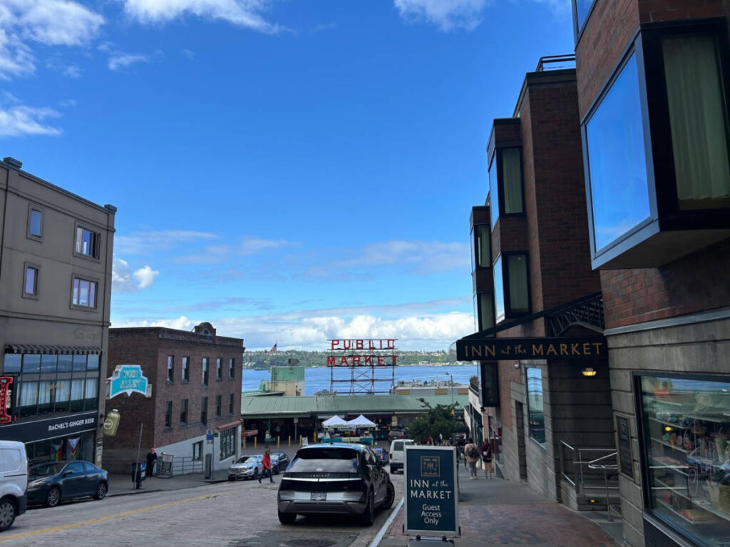 View of the Public Market signage outside the Pike Place Market