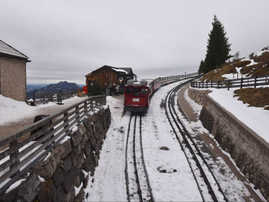 Overlooking view of Austria's train in winter