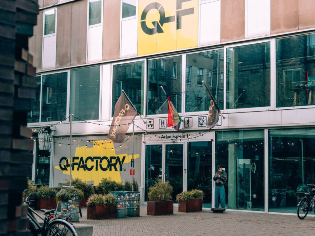 View of the entrance and exterior of Q-Factory