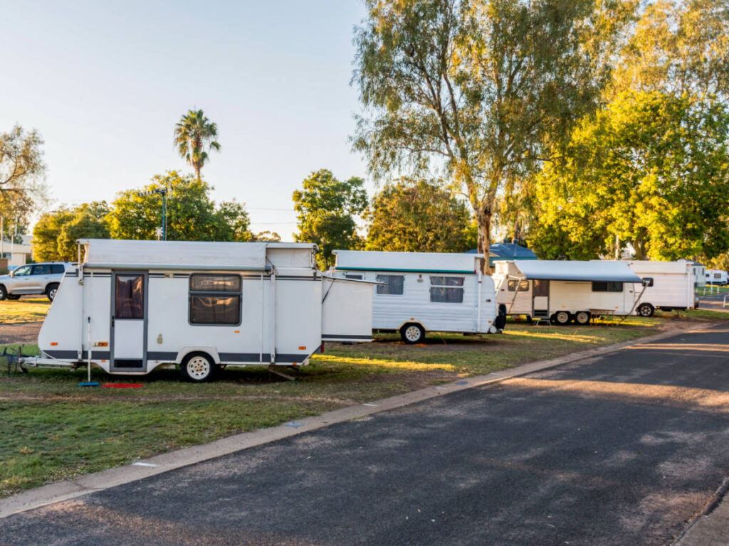 View of RV caravans camping at the caravan park