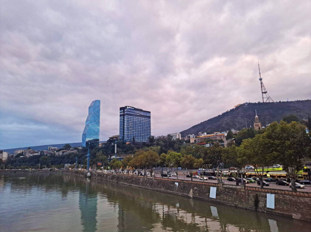 The Radisson Blu hotel building from afar