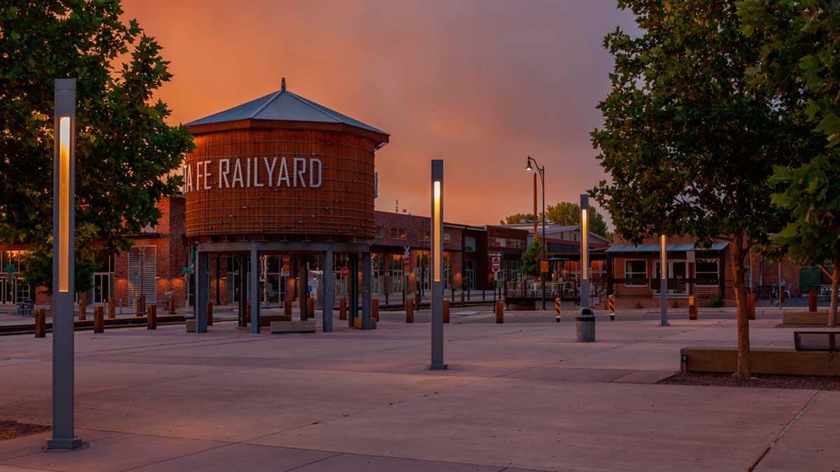View at the Santa Fe Railyard Arts District during sunset