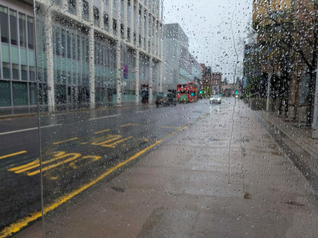 View of a street in Glasgow on a rainy day