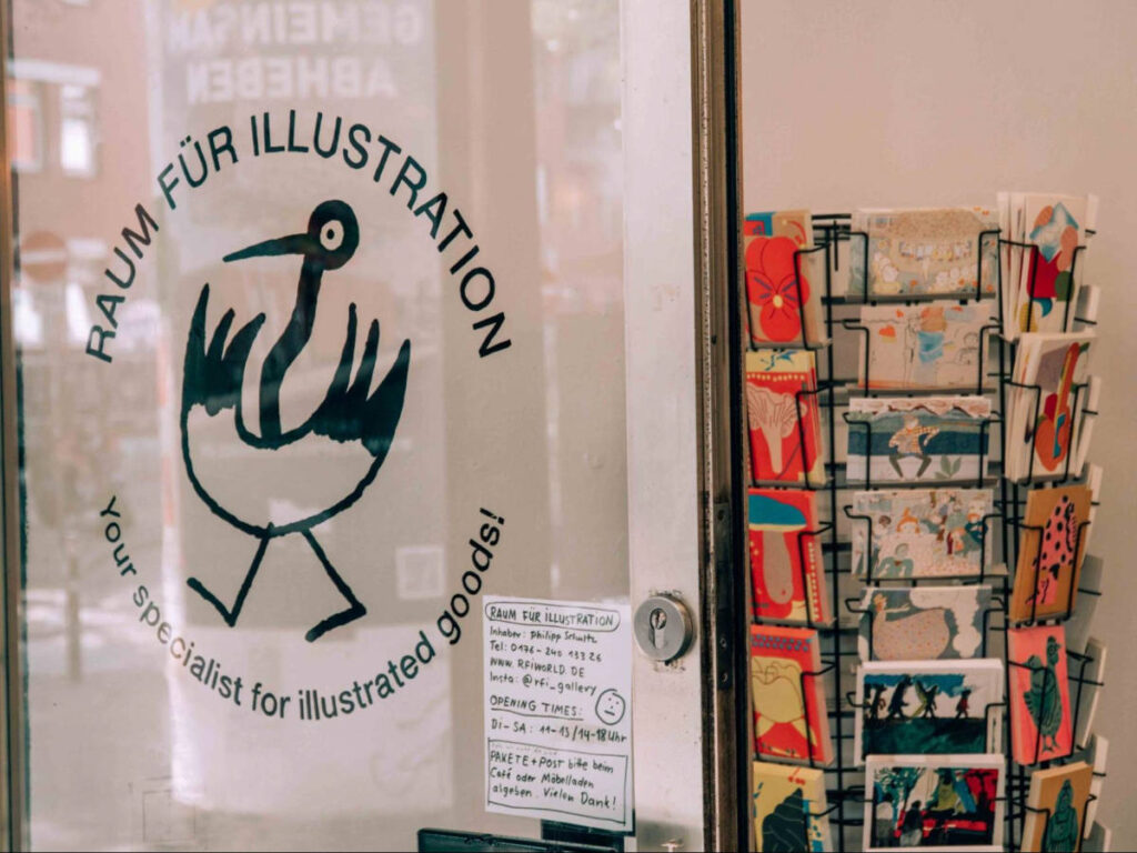 The postcards display at the Raum für Illustration