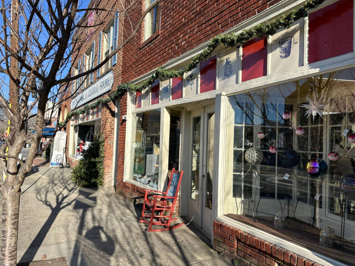 A red chair outside the store in Black Mountain