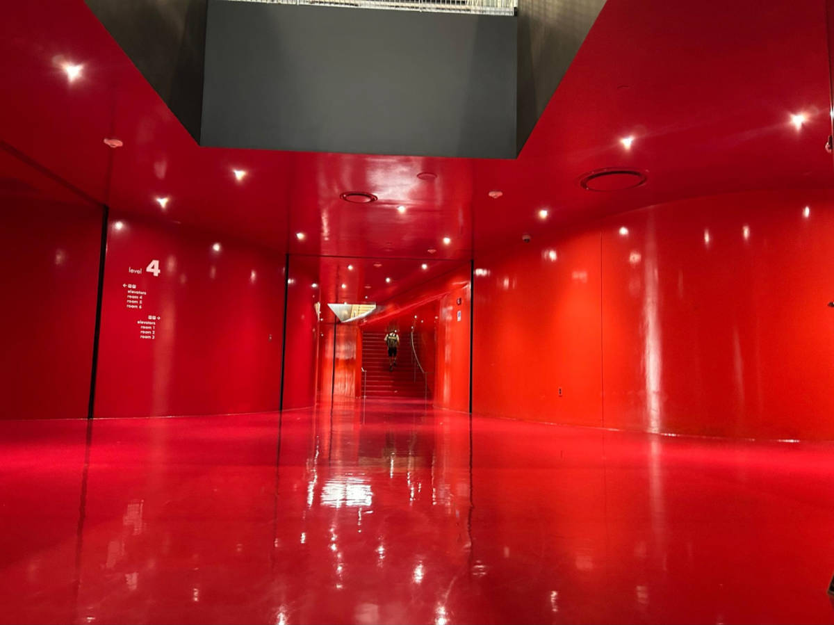The red floor fully painted in red in the Central Library