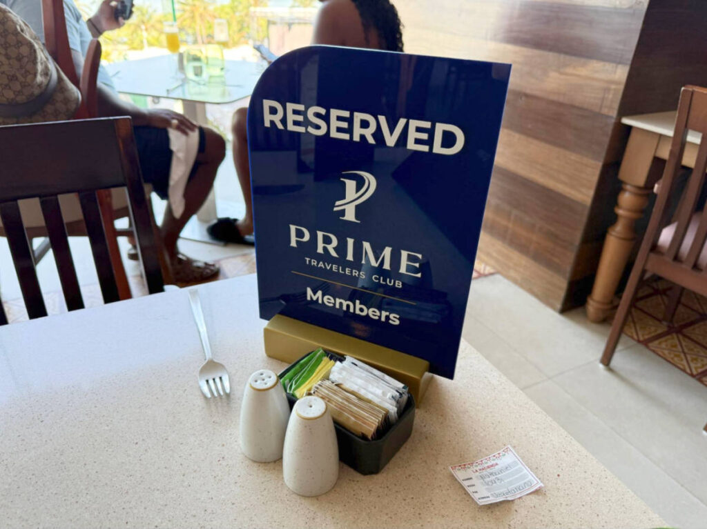 A reserved signage on the table for Diamond Club members and Marriott elites