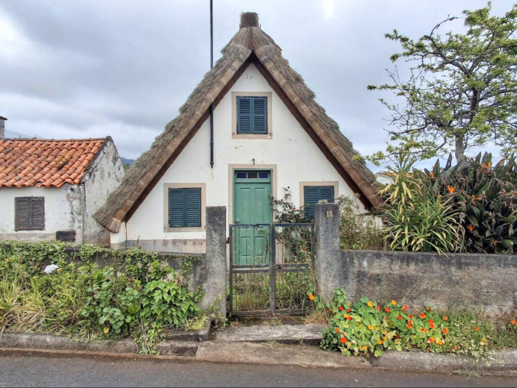 View of the residential thatched house from the outside in Santana