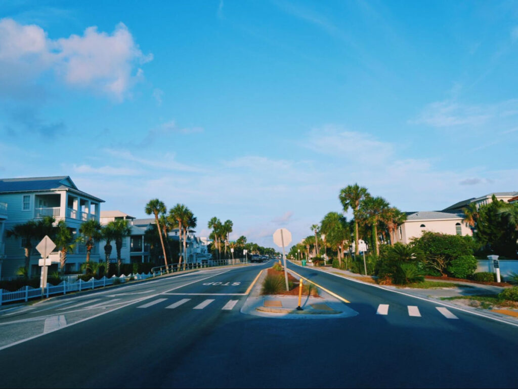 View of the Residential houses lining the street in Crystal Beach
