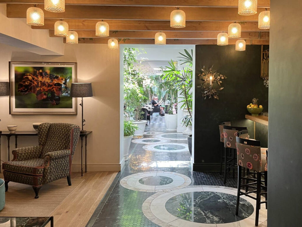 The interior of the conservatory restaurant at Cellars-Hohenort Hotel