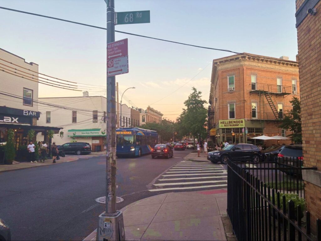 View of the streets at Ridgewood, Queens at dusk