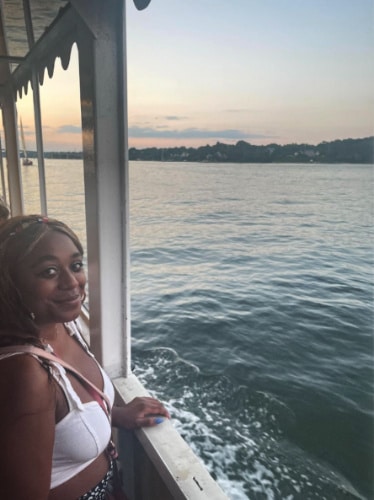 The author, on a river cruise in Annapolis, Maryland