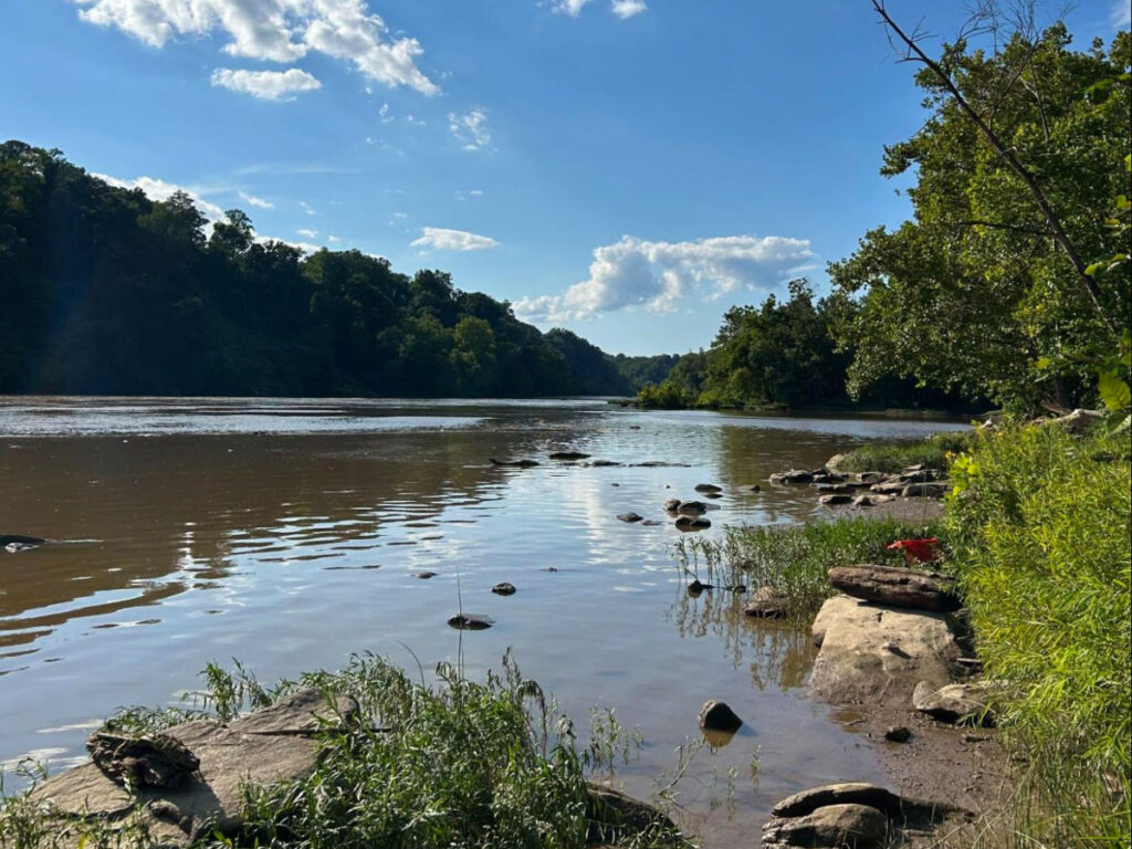 View of a calm river in DC on a hot summer day