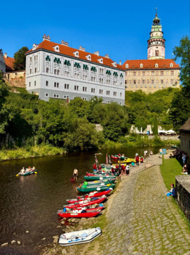 View of the River rafts in Cesky Krumlov