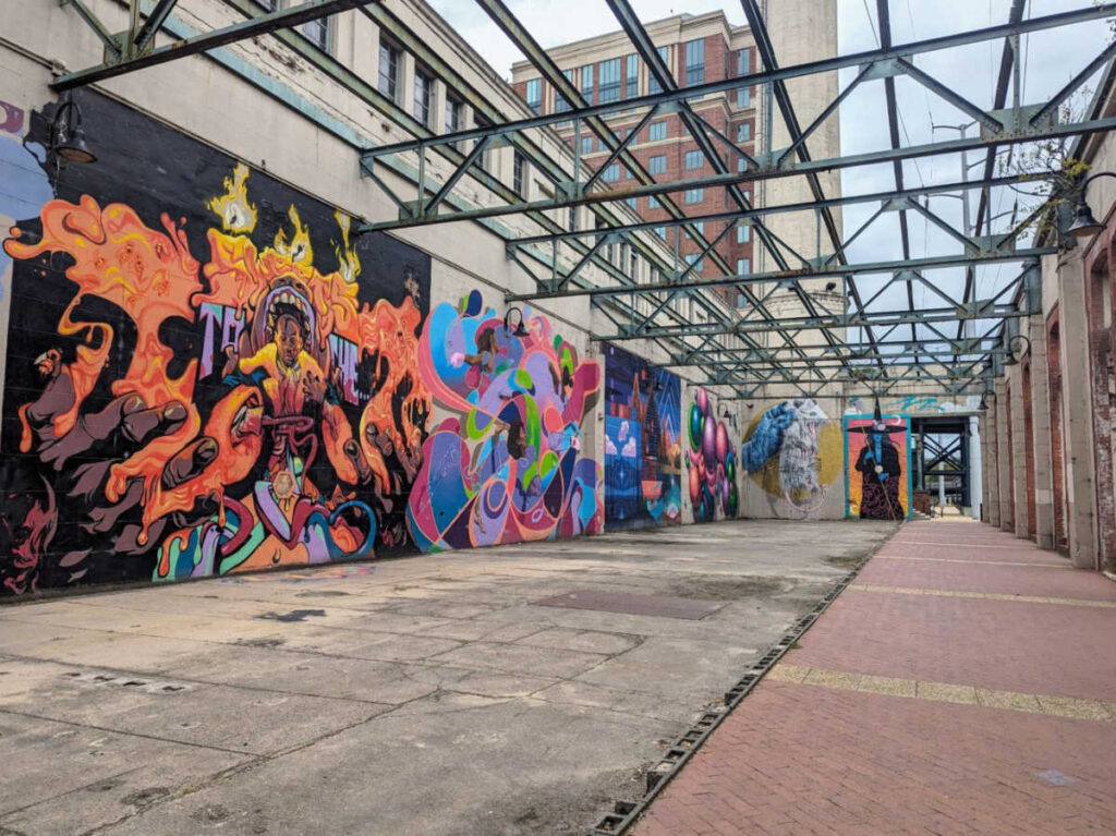 The colorful mural at the Riverfront Canal Walk