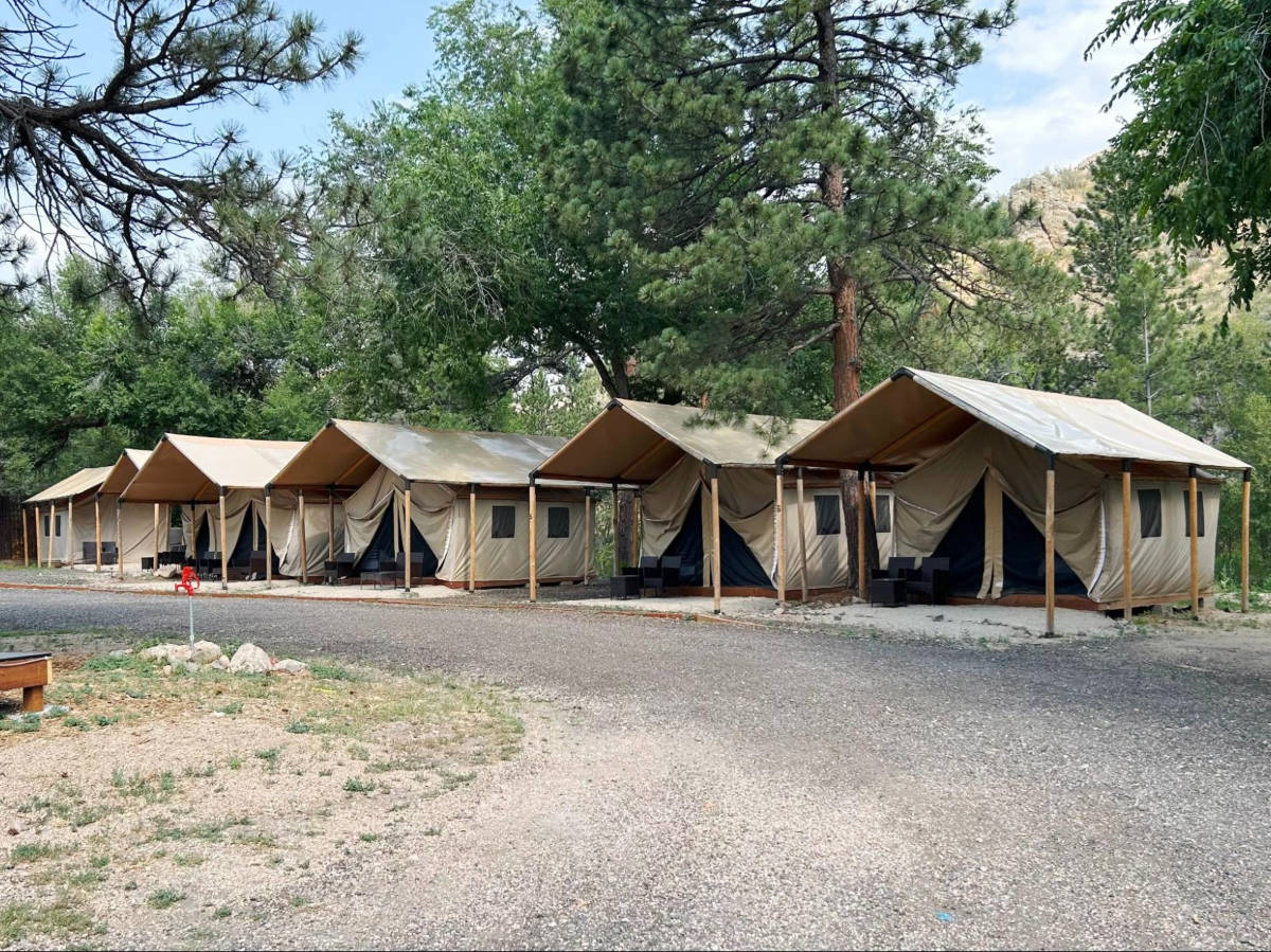 View of the lined glamping tents