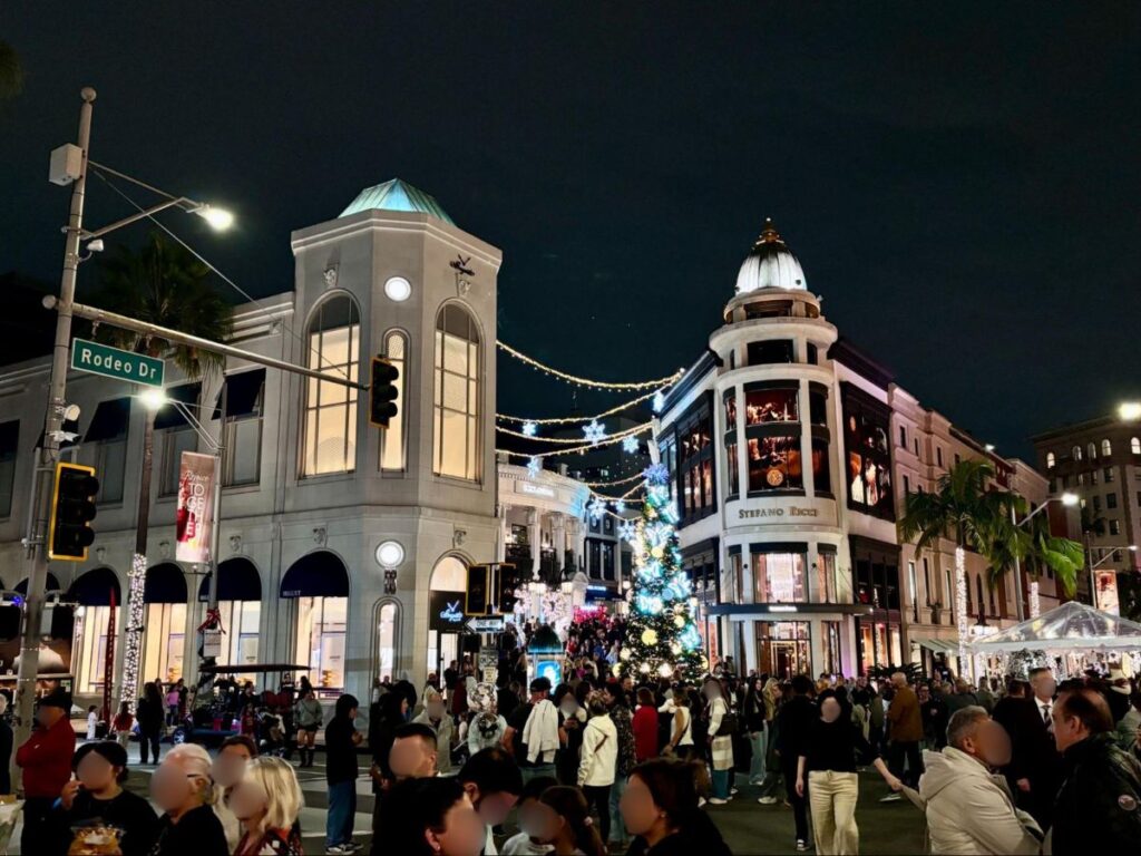 Crowd of people at Rodeo Drive during the holidays