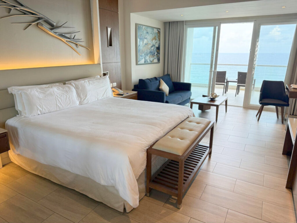 The interior of the huge hotel room in Royalton CHIC Cancun