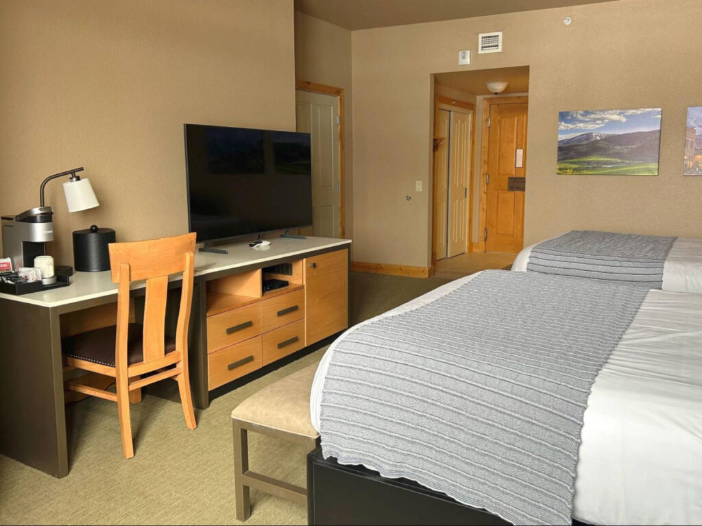 View of the workstation and the beds in The Steamboat Grand