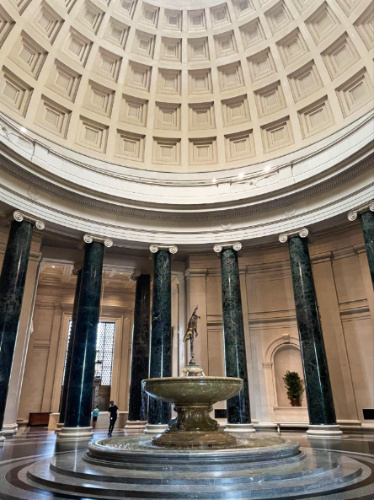 View of the intricate interior and fountain at the rotunda of the National Gallery of Art
