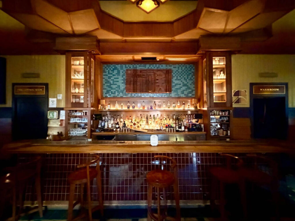 View of the bar area of Rudolph’s Bar & Tea in the lobby