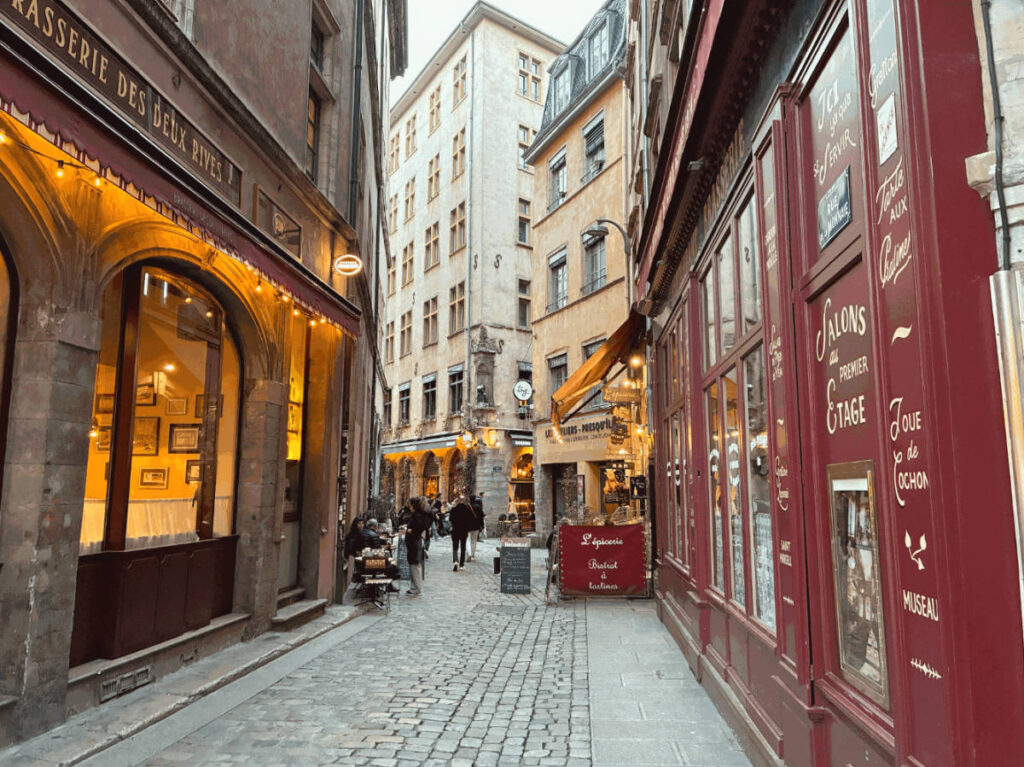 View of shops at the Rue Mercier