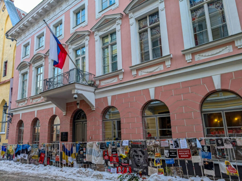 View of the protests outside the Russian Embassy in Tallinn